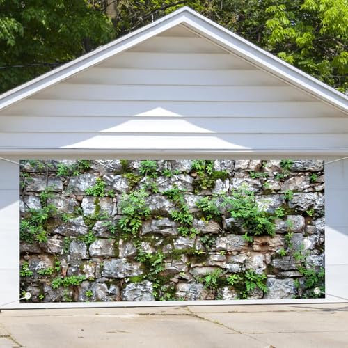 Aodali Toile de fond pour porte de garage - 4 x 1,8 m - Style vintage - Texture de pierre - Style ancien - Aventure - Thème aventure - Décoration intérieure et extérieure