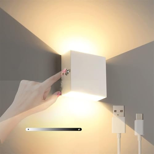 GZZBMY Lampada da Parete LED Ricaricabile USB Applique da Parete Batteria Interno Luce da Parete Dimmerabile Sfioramento Controllo Illuminazione Parete Magnetica Metallo per Soggiorno (1 Pack,Bianco)