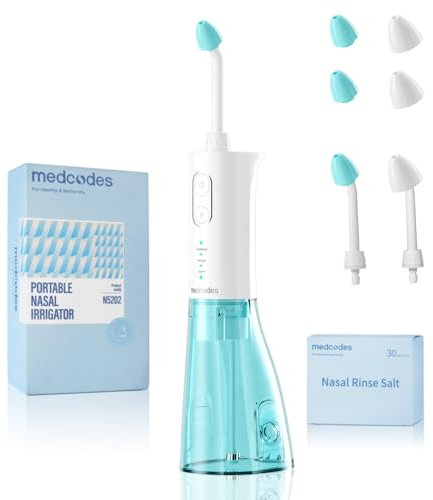 Medcodes Neti Pot Sinus Rinsing, Cordless Nasal Irrigation System Nasal Rinse Bottle Cleaner Machine, Electric Sinus Rinse System Kit for Sinus Relief & Nasal Care 30 Salt Pods (Large C)