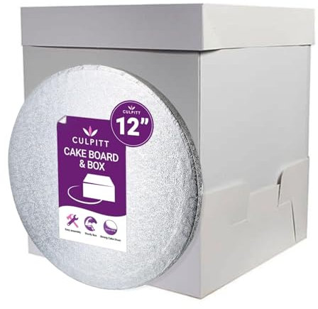 Culpitt 12 x 16 Extra Tall Cake Box & Board Set | 12 Drum, Box, and 16 Extension Cards | Decorated or Tiered Cake Transport and Protection