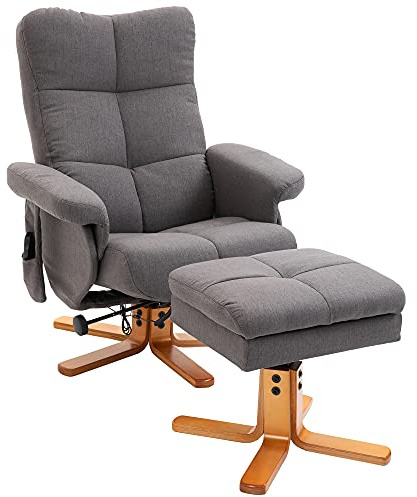 HOMCOM Fauteuil de Relaxation massant avec Pouf, Fauteuil Relax Salon pivotant à 360°, Dossier inclinable, télécommande, Poche latérale, Rangement caché, revêtement PU, Chaise TV pour Salon, Gris