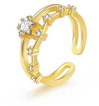 ALEXCRAFT Bagues Femmes Ouvrir 925 Or Bagues avec Pierre Étoile Forme Argent Bagues Fiançailles Couples avec Zircon Amitié Anti-Stress