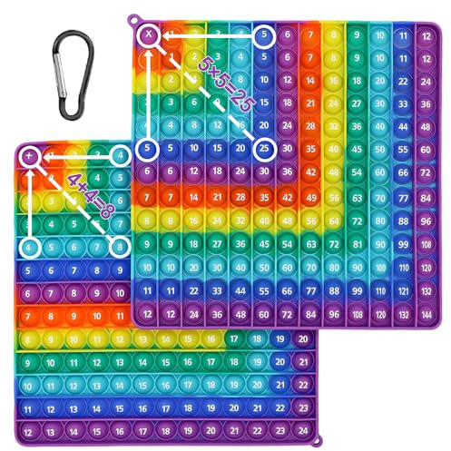 Ksvaye Times Table Poppet 12x12, Math Pop It Fidget Toys,Multiplication Pop it 12x12 & 12+12, Silicone Double Sided, Rainbow Poppet Fidget Toys Stress and Anxiety Relief Toys for Kids (1 - 12)
