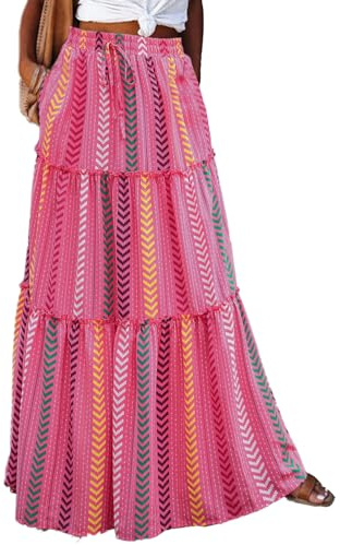 JENJON Donna Gonna Lunga Stampata Bohémien 2 in 1 Abito da Spiaggia Casual Estivo Elegant Vita Alt Gonna