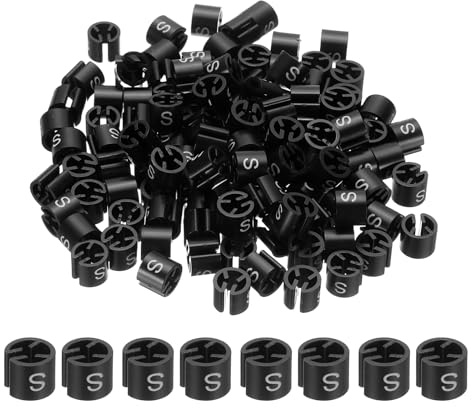 PATIKIL 300 Pcs Clothes Hanger Markers S Fit Rod Garment Size Tag Hanger Clips Round Color Coding Label for Clothing, Black