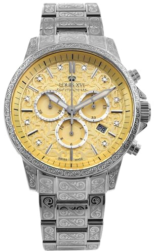 LOUIS XVI Palais Royale 2.0 1828 - Ø 43 mm - Montre pour homme - Étanche - Bracelet argenté - Cadran jaune beurre avec diamants - Mouvement à quartz suisse