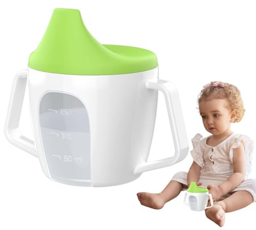 Zahoken Taza de agua para bebé a prueba de fugas, taza para beber para bebés, vasos pequeños con doble asa y pico de pato, vasos de transición a prueba de derrames para bebés y niños pequeños