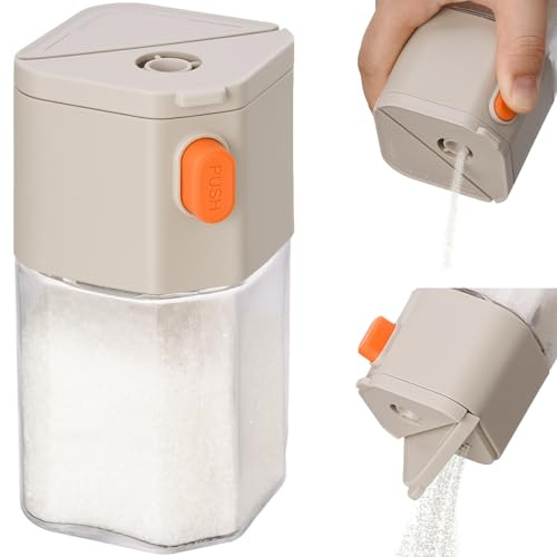 NiHome Zuckerstreuer mit Doppelauslass, Zuckerspender aus Glas mit Einhandbedienung, 170 ml Klare Zuckerdose mit Weiter Öffnung zum Einfachen Nachfüllen, Ideal zum Kochen, Backen und für Getränke