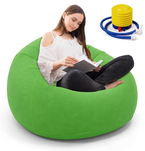 Fouvin Sofá hinchable de PVC – Puf de asiento individual para exteriores, plegable para exteriores, sillón inflable, silla ligera (verde)