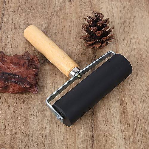 Phefop Rullo Brayer per Stampa a Blocchi di Gomma, Rullo Linoleum con Manico in Legno da 11 Cm, Materiale in Gomma, Applicazione di Vernice Liscia, Presa Facile, per Artisti di Artigianato, Incisione,