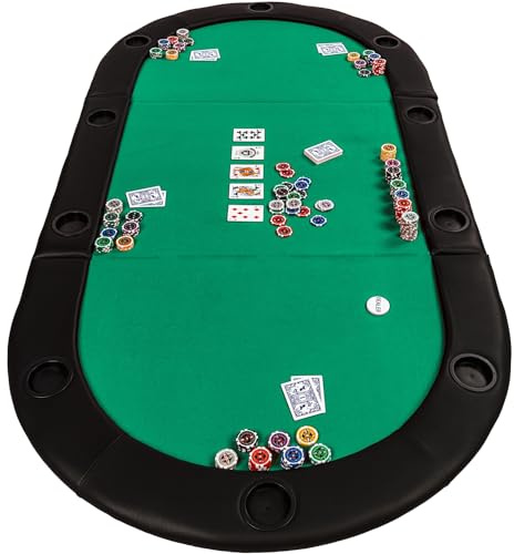 GAMES PLANET Faltbare Pokerauflage „Straight Flush“ mit Tasche, 208x106x3 cm, MDF Platte, gepolsterte Armauflage, 10 Getränkehalter, grün
