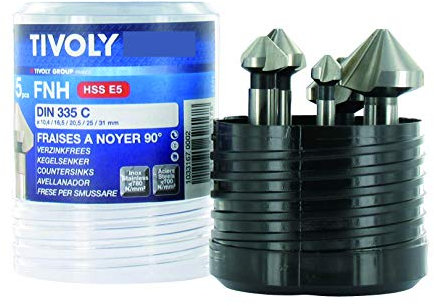Coffret TIVOLY de 5 fraises à noyer DIN 335C HSS Cobalt 5% à 90° Ø 10,4 à 31 mm