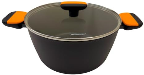 Fackelmann Soft Olla con Tapa, Antiadherente, 24 cm, Aluminio Forjado, Revestimiento Cerámico Greblon Libre de PFA, Apta para Inducción, Vitro, Gas y Horno, Asas Soft Touch, 1 ud.