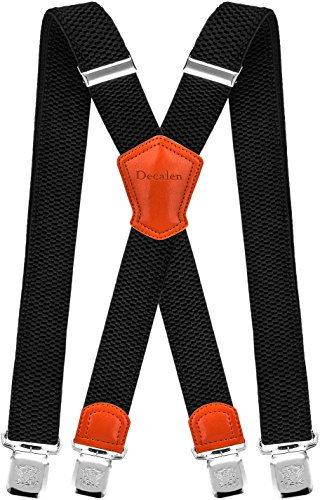 Decalen Bretelles Homme Larges Réglable Élastique Extra Fort 4 Clips en forme X (Noir 1)