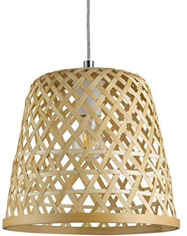 EGLO Pendelleuchte Kirkcolm, 1 flammige Hängelampe Vintage, Natur, Boho, Hygge, Hängeleuchte aus Stahl, Holz Korb geflochten in Naturfarben, Esstischlampe, Wohnzimmerlampe hängend mit E27 Fassung