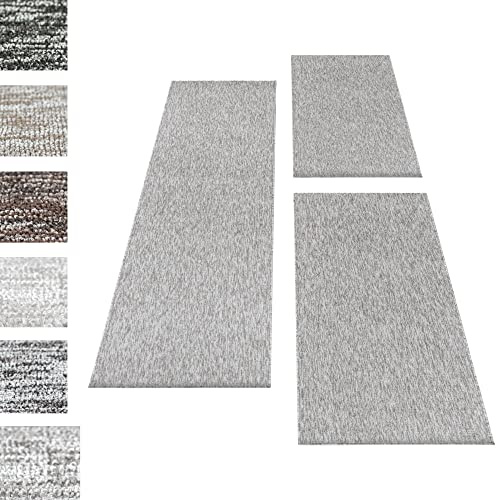 Carpettex Set di tappeti a pelo corto per il letto della camera da letto altezza del pelo 4mm 3 pezzi, colore:Grigio chiaro, set letto:2 pezzi 60x100 + 1 pz 80x150