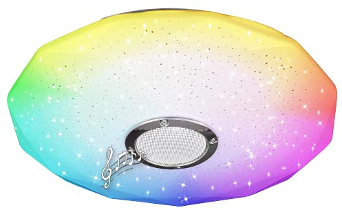BEL AIR HOME Plafón LED TRITÓN 33CM con altavoz Bluetooth, luz RGB multicolor, control remoto y App ILINK, 18W, ajustable, techo moderno para dormitorio, salón, comedor