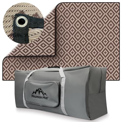 Mountain Mat Premium RV Patio Mat Size 8' x 16' Made from Recycled Plastic for Camping - Thick 5 mm Heavy Duty, Waterproof, Reversible Rugs Recycled Polypropylene (8' x 16', Brown Diamond)