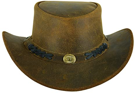 Leatherick Sombrero de Vaquero Sombrero de Piel de Vaca de Estilo Australiano de Ante Genuino (2XL, Marrón (Trenzado))