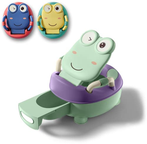 Froadp Kinder Töpfchen mit PU-Sitzkissen Tragbare Froschform Kindertoiletten Topf aus PP-Material Toilettensitz Baby Toilet mit Abnehmbaren Behälter für Kinder ab 1-6 Jahr (48.5cm Hohe, Grün)