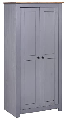 Makastle Bauernschrank Kleiderschrank Wohnzimmerschrank Dielenschrank Landhausschrank Garderobenschrank mit 2 Fächern und 1 Hängestange, 80x50x171,5 cm Grau