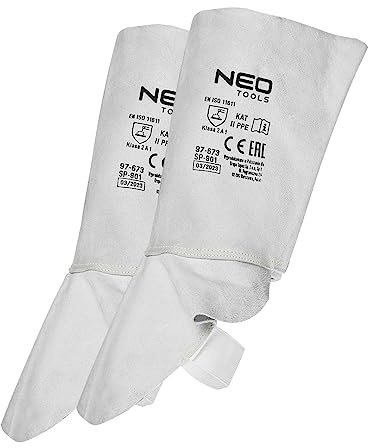 NEO TOOLS Hochwertige Schweißerschuh-Schutzabdeckungen, Effektiver Schutz vor Funken und Hitze, Verstellbarer Riemen für eine optimale Passform, Ideal für Schweißarbeiten