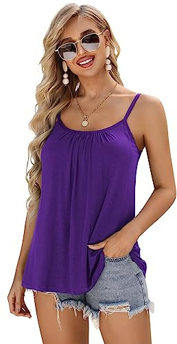 Charmo Women's Built-in Bra Camisole Flowy Tank Top Cami Vest | Removable Pads, Adjustable Spaghetti Straps, Loose Fit, Soft, Breathable, Homewear, Outdoor