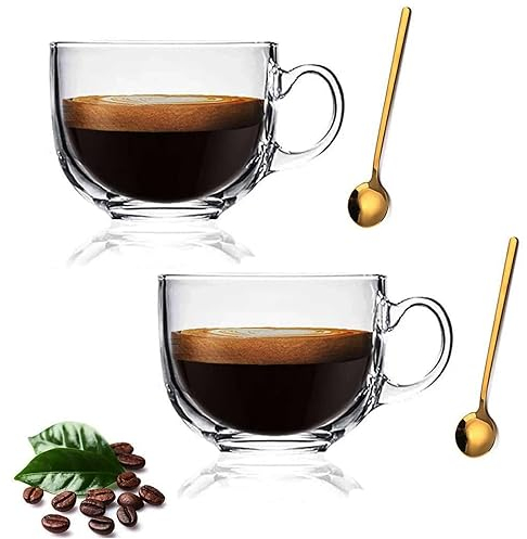 Latte Macchiato GläSer Set, 2 StüCk 440ml Espresso Tassen Set Kaffeeglas Teeglas Mit Henkel FüR Latte, Cappuccino, GeträNke, Eis, Milch