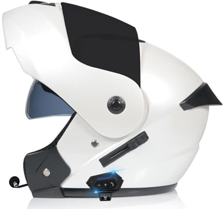 RUYICZB Casque De Moto Modulaire Bluetooth, Casques Avant Rabattables pour Jeunes avec Queue, Casque Intégral À Double Visière Antibuée Approuvé par Le Dot pour Adultes Hommes Femmes,A2,XL