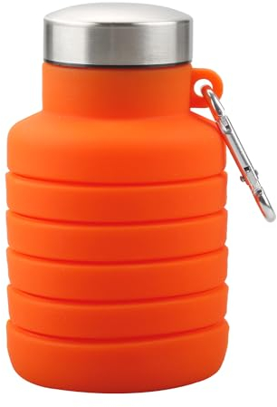 Luckious Collapsible Water Bottle: Silicone Travel Essential, Foldable Gym Bottle, Leak-proof Hiking Accessories - Available in Orange or Gray