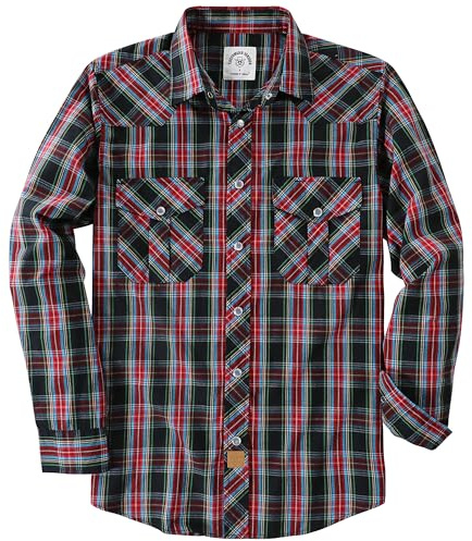 Dubinik® Camicia Uomo Quadri Bottoni Vintage Casual Camicia con Bottoni Automatici Western Camicia Cowboy Uomo Regular Fit