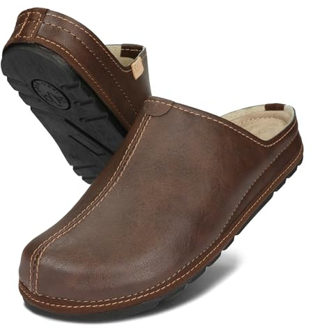 BeComfy Chaussons Unisex en Cuir Véritable Pantoufles pour Femmes et Hommes Semelle Solide 36-46 EU (Marron, Système Taille Chaussures EU, Adulte, Numérique, Moyen, 41)