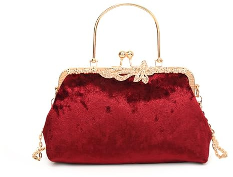 NICOLE & DORIS Sac Pochette Femme Sac à Main Kiss Lock Sac de Soiree Élégants Sac Cartable Chaine Sac Luxe Sacs pour Mariage Cocktail Fête Cadeau Bourgogne