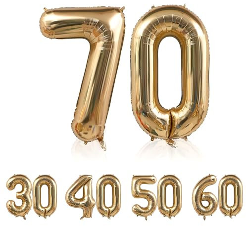 Zahlen Luftballon 70 Gold- Riesenzahl Folienballon 70 Geburtstag 107CM, Luftballon 70 Geburtstag Frauen Mann - Nummer 70- Fliegt Mit Helium-42 Zoll für 70.Geburtstagsparty 、Hochzeit Jubiläum Party