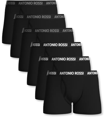 ANTONIO ROSSI Mens Boxers Shorts Open Fly - Keyhole Trunks Fitted Boxer - Super Soft Cotton, No Itchy Labels, Breathable, Moisture Wicking - Men's Underwear Multipack - 6 Pk - Black - Large