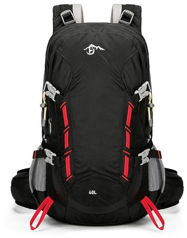 Long Keeper Zaino Trekking - Impermeabile 40L Campeggio Zainetto con Copri Pioggia Leggero Zaino Montagna Zaino di Sport Esterno per Arrampicata Sci Ciclismo Viaggi (Nero)