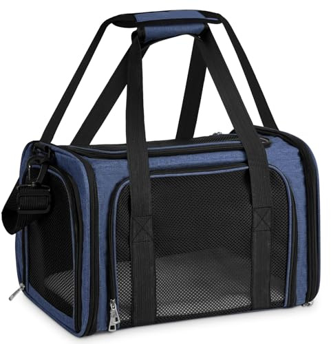TOFFCAEA Transportväska för katze hund, hundtransportbox fallbar katzentransportbox 5 kg katzen hundkorg för mittlere hundkatt (mörkblå, L 43 x B 28 x H 28 cm)