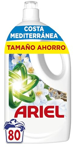 Ariel Detergente Lavadora Liquido 80 Lavados, Jabon Brisa Marina Y Jazmín, Edición Limitada Costa Mediterránea