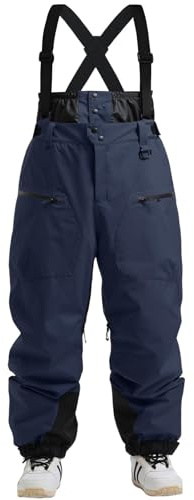GSOU SNOW Mens Oversized Ski Trousers Baggy Snowboard Trousers Ski Salopettes Snow Pants with Braces - Unisex Waterproof Windproof Breathable Insulated Warm Navy Blue