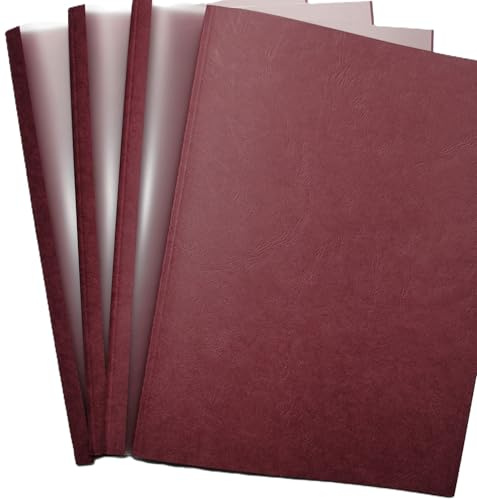 Lot de 50 chemises à reliure thermique, format A4, structure en cuir bordeaux/transparent satiné (8,0 mm = 56 à 75 feuilles)