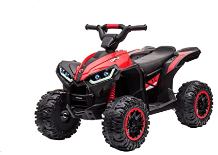 Quad Eléctrico para Niños con Control Remoto 2,4G, 12V Quad Eléctrico Infantil Dos Velocidades, Luces LED, Música, Radio y USB, 3+ Años (Rojo)