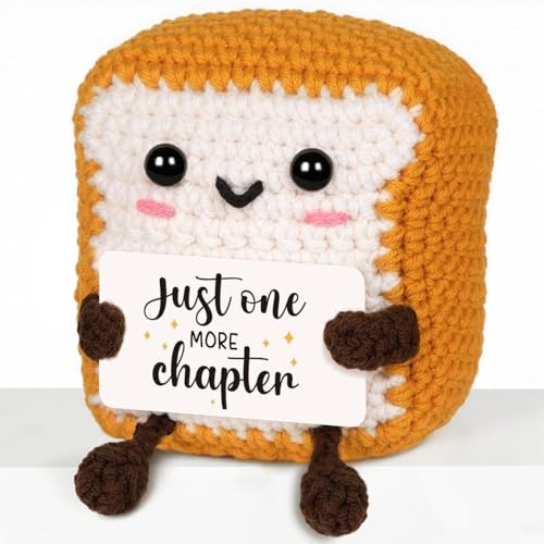 CheriGift Book Lover Gifts for Women Men - Handmade Crochet Toast Reading Desk Decor Gifts for Bookish - Cute Bookworm Companion & Reading Accessories for Book Lovers
