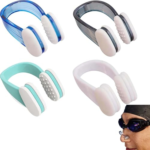 YTAXYZWR 4 Pinzas de Nariz para Natación de Silicona, Clips Nasales Antideslizantes Reutilizables con Estuche, Protección Impermeable para Piscina, Playa y Entrenamiento Acuático