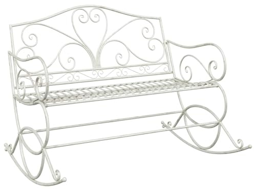 Yisssmeng Banc de jardin en métal blanc vieilli avec fonction bascule
