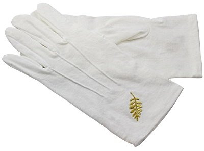 Gant Coton Blanc épais francs macons Broderie accacia (7.5)
