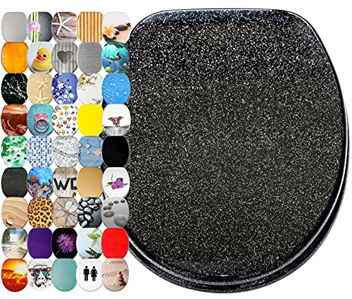 Sanilo Abattant WC, Grande sélection de lunettes de toilette, Finition de haute qualité, Charnières robustes, Fixation facile (Noir scintillant)