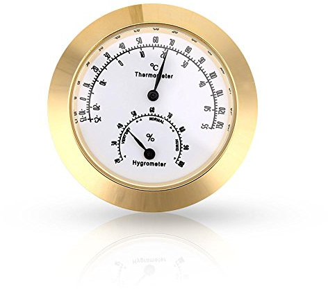 Round Thermometer Hygrometer Indoor/Outdoor Guitar Thermometer Hygrometer Digital Humidity Temperature Meter for Guitar Violin Case Parts(Gold) Guitar Case Hygrometer
