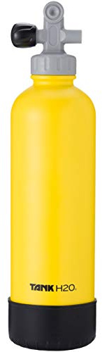 TankH2O Scuba Tank Vacuum Insulated Water Bottle: Great Gift and Accessory for Scuba Divers | Holds 700mL | Food-Grade Stainless Steel Bottle, BPA-Free Cap, Silicone Boot (yellow)