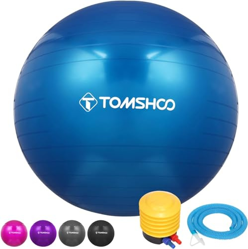 TOMSHOO Palla da Ginnastica, Palla Fitness Anti-Scoppio Stabile Palla Yoga Ball con Pompa Rapida per Yoga e Pilates Esercizi Fitness Allenamento 45cm/55cm/65cm/75cm