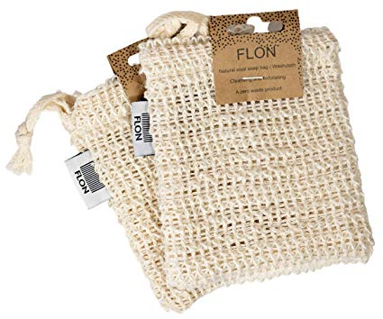 Lot de 2 sacs à savon en sisal respectueux de l'environnement | Économiseur de savon zéro déchet pour le bain et la douche | Porte-savon exfoliant naturel avec cordon de serrage